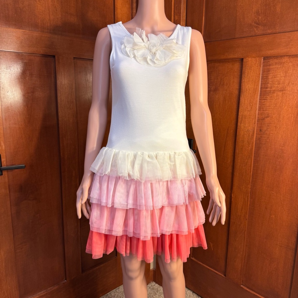 Girls' Layered Tulle Dress - White and Pink